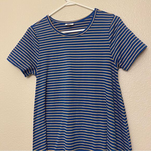 LuLaRoe t shirt dress stretch blue stripe crew neck hi low modest XS - Picture 3 of 10